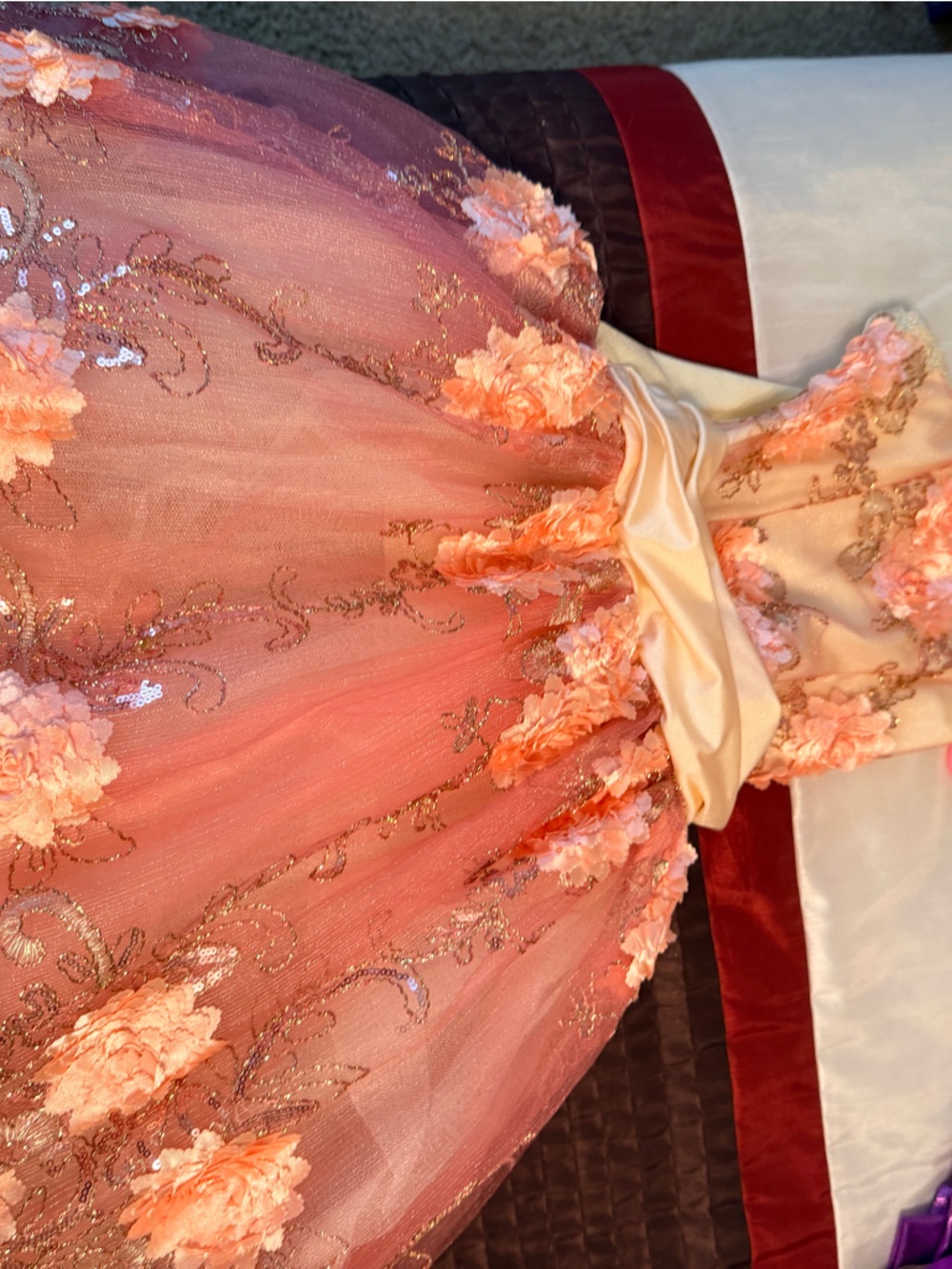 Girls Peach Floral Tulle Dress -Costume Party Pageant Ballet Dress